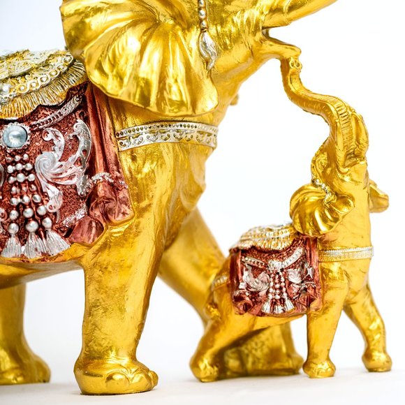 Baby and Mama Elephant Statue With Trunk Facing Upwards Collectible Wealth Lucky - Picture 6 of 7